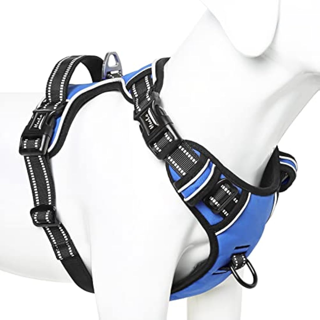 HEELE Dog Harness, No Pull Dog Harness Medium, Release on Neck, Reflective Adjustable Dog Harness with Front Back 2 Leash Attachments and Soft Padded Control Handle for Dogs Walking Training, Blue, M