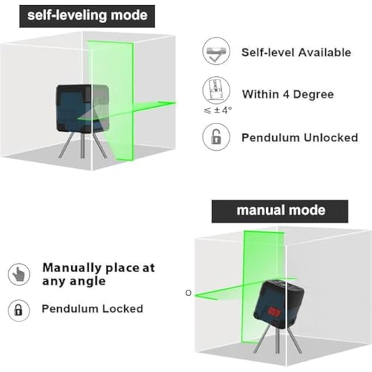 Laser Level Green,RockSeed Cross Line Laser Leveler Horizontal and Vertical Points Rotatable 360 Degree Self Levelling Spirit Levels Manual/Self-Leveling Mode IP54 Carrying Pouch,Battery Included