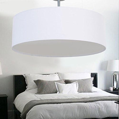 SPARKSOR Ceiling Light, Modern Fabric Pendant Light Shade, Large White Drum Lampshade, Round Pendant Lamp, for Bedroom Living Room, Flush Chrome Matt, 3 Bulb, E27