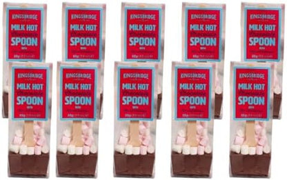 Kingsbridge Hot Chocolate Spoons - Belgian Milk Choc & Marshmallows, 10 Pack | Choc Block with Wooden Stirrer & Added Sweet Treats | Gifts for Birthdays, Special Occasions or Sleepovers