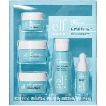 e.l.f. SKIN Hydrated Ever After Skincare Mini Kit, Cleanser, Makeup Remover, Moisturiser & Eye Cream For Hydrating Skin, Airplane-Friendly Sizes