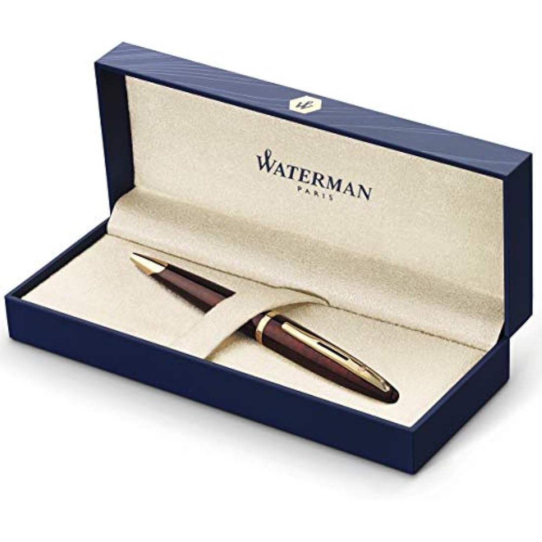 Waterman Carène Marine Amber Ballpoint Pen | Gloss Brown & Black with 23k Gold Clip | Medium Point with Blue Ink Cartridge | Gift Box