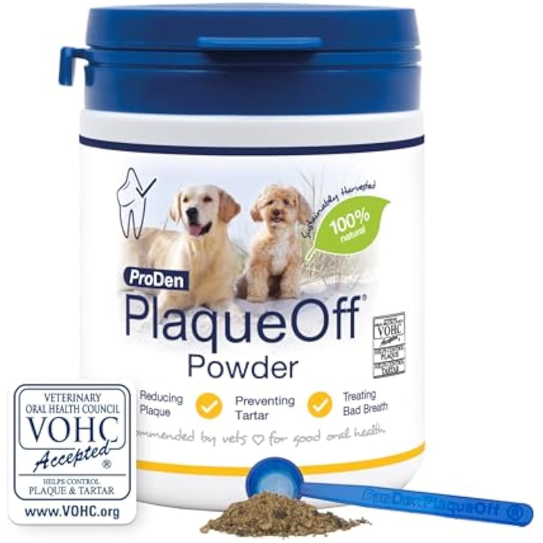 ProDen PlaqueOff Powder for Dogs & Cats, Tartar & Bad Breath Remover with 100% Natural Teeth Plaque Remover 180 g
