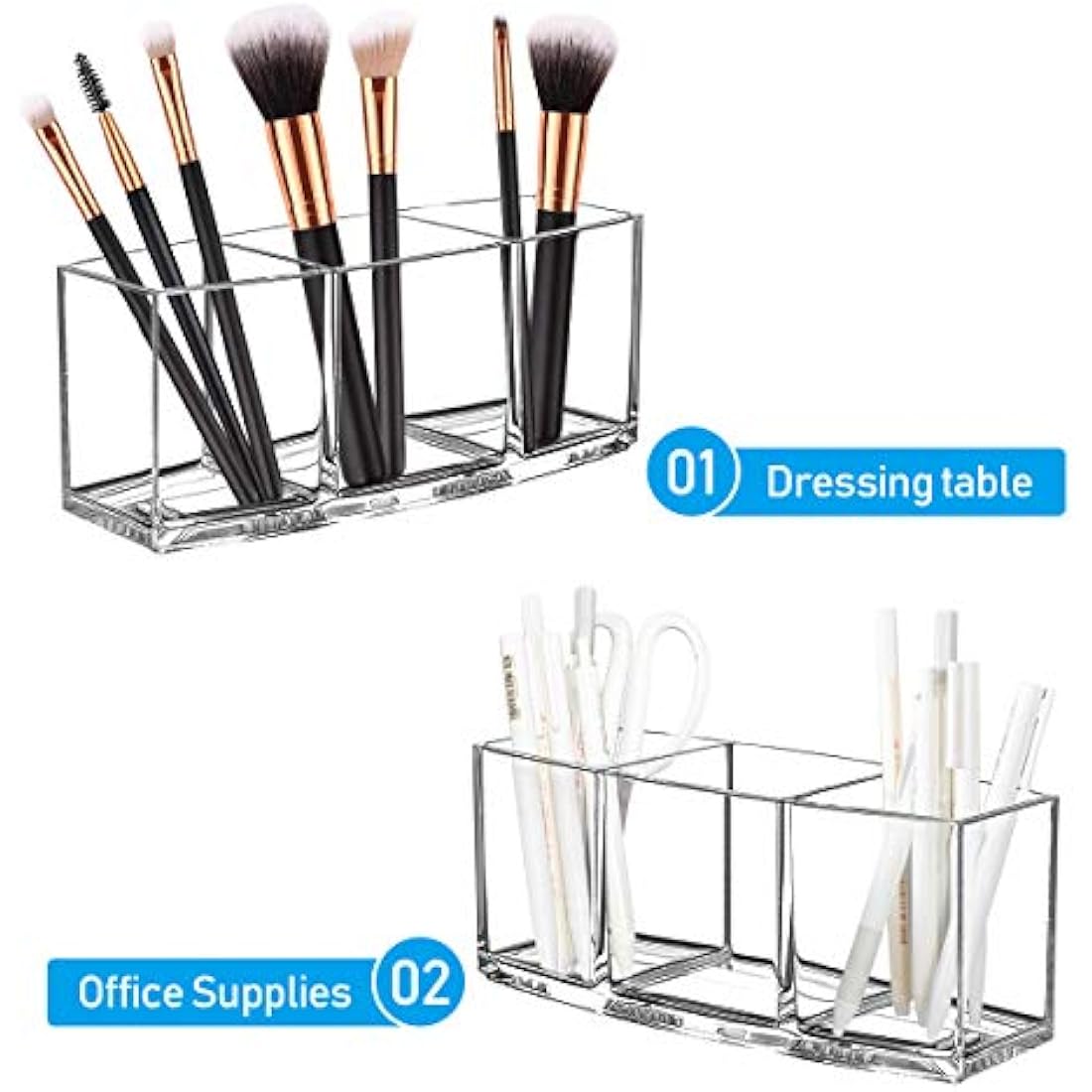 Top-spring Makeup Brush Holder Organizer, 3 Slot Acrylic Makeup Brush Organiser, Eyeliners Display Holder for Comestic Organizing (Clear)