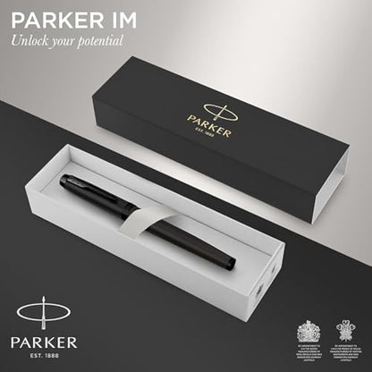 Parker IM Fountain Pen | Matte Black with Black Trim | Medium Point with Blue Ink Cartridge | Gift Box