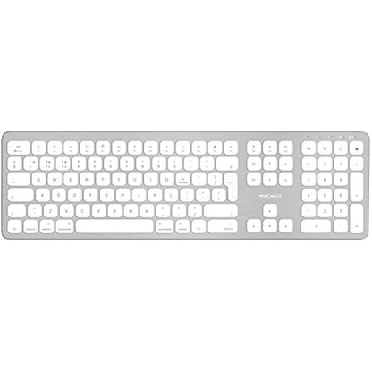 Macally BTWKEYMB-UK, extended Quick-Switch Bluetooth wireless keyboard for Mac, PC, iOS and Android, number pad, UK QWERTY layout, aluminium design
