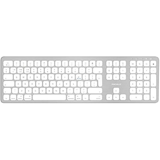 Macally BTWKEYMB-UK, extended Quick-Switch Bluetooth wireless keyboard for Mac, PC, iOS and Android, number pad, UK QWERTY layout, aluminium design