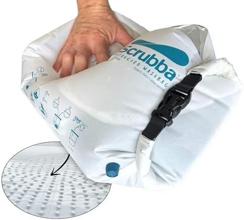 Scrubba UNTOUCHED Wash Bag – Eco-Friendly Portable Washing Machine – Lightweight Manual Washer for Travel, Camping & Baby Clothes – Travel Essentials – Use with Laundry Detergent or Hand Soap – 150g