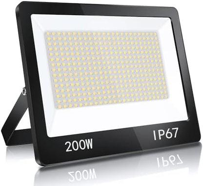YIQIBRO 200W LED Floodlight Outdoor, 20000LM 7000K Super Bright Security Light, IP67 Waterproof Spotlight for Garden, Garage, Yard, Factory, Warehouse