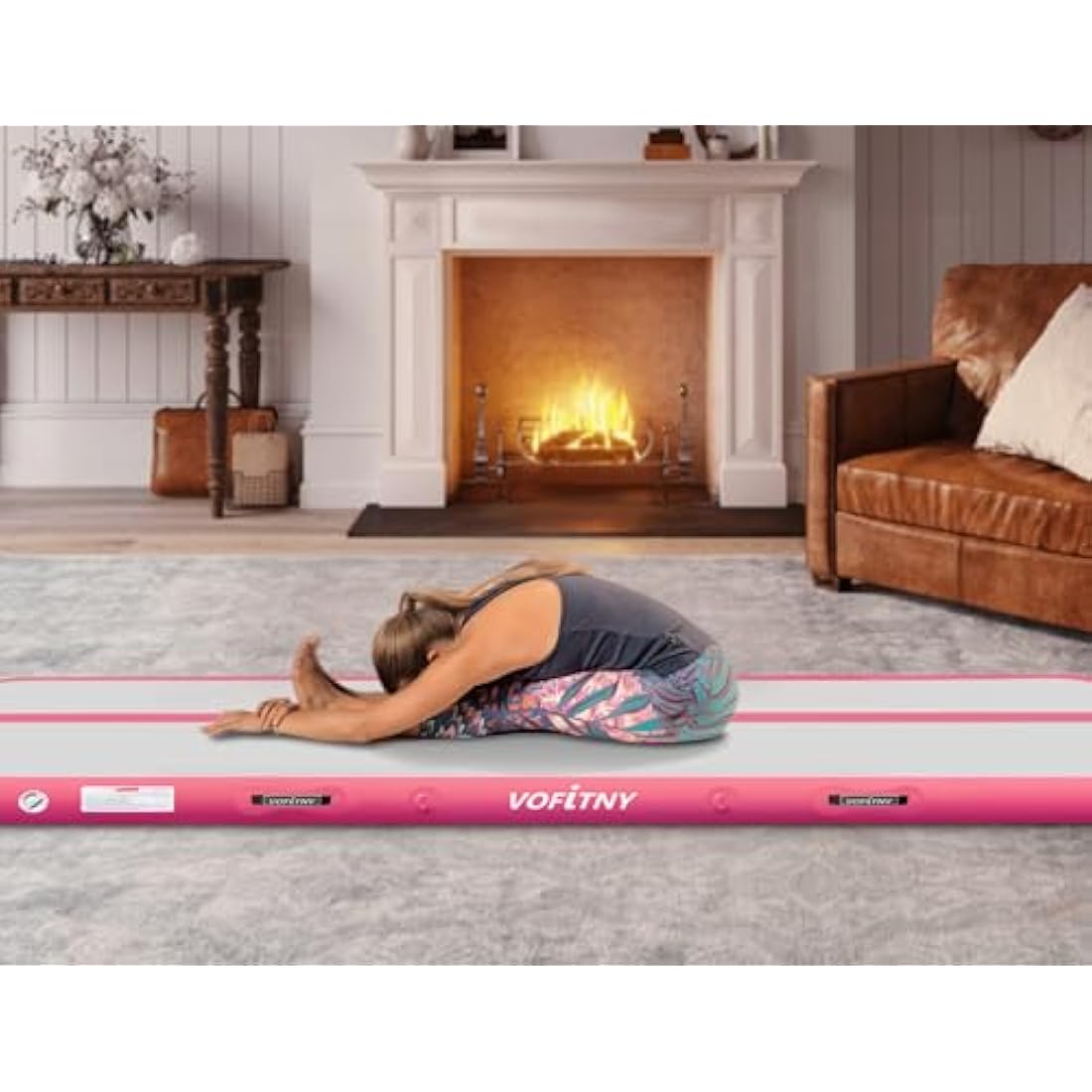 VOFiTNY All Purpose Gymnastics Mat 10’x3.3’x4’’ Sturdy Inflatable Tumbling Track Cheer Mat for Home/Gym Pink