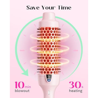 Wavytalk Thermal Brush, Heated Hot Brush for Hair Styling 38mm Ionic Thermal Round Iron for Blowout Express, Heated Curling Iron Create Natural Curls, Dual Voltage and UK Plug, Pink