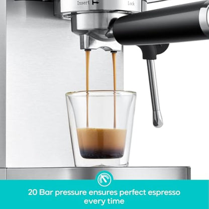 CASABREWS 3700 Essential Espresso Machine 20 Bar, Stainless Steel Cappuccino & Latte Machine with Steam Frother for Home, 1.3L Water Tank, Silver
