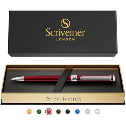Scriveiner Deep Crimson Ballpoint - Stunning Red Lacquer Luxury Pen, Chrome Finish, Schmidt Black Refill, Best Ball Pen Gift Set for Men & Women, Professional Executive Office