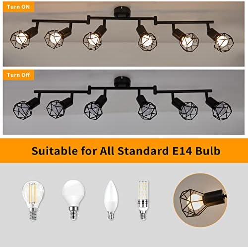 Wall Spotlight Fitting, Retro Rotatable Ceiling Spotlight, Black Metal Iron Lampshade Ceiling Light, Adjustable Wall Lamp for 6 E14 Bulb, Suitable for Living Room Bedroom Kitchen Loft Hallway