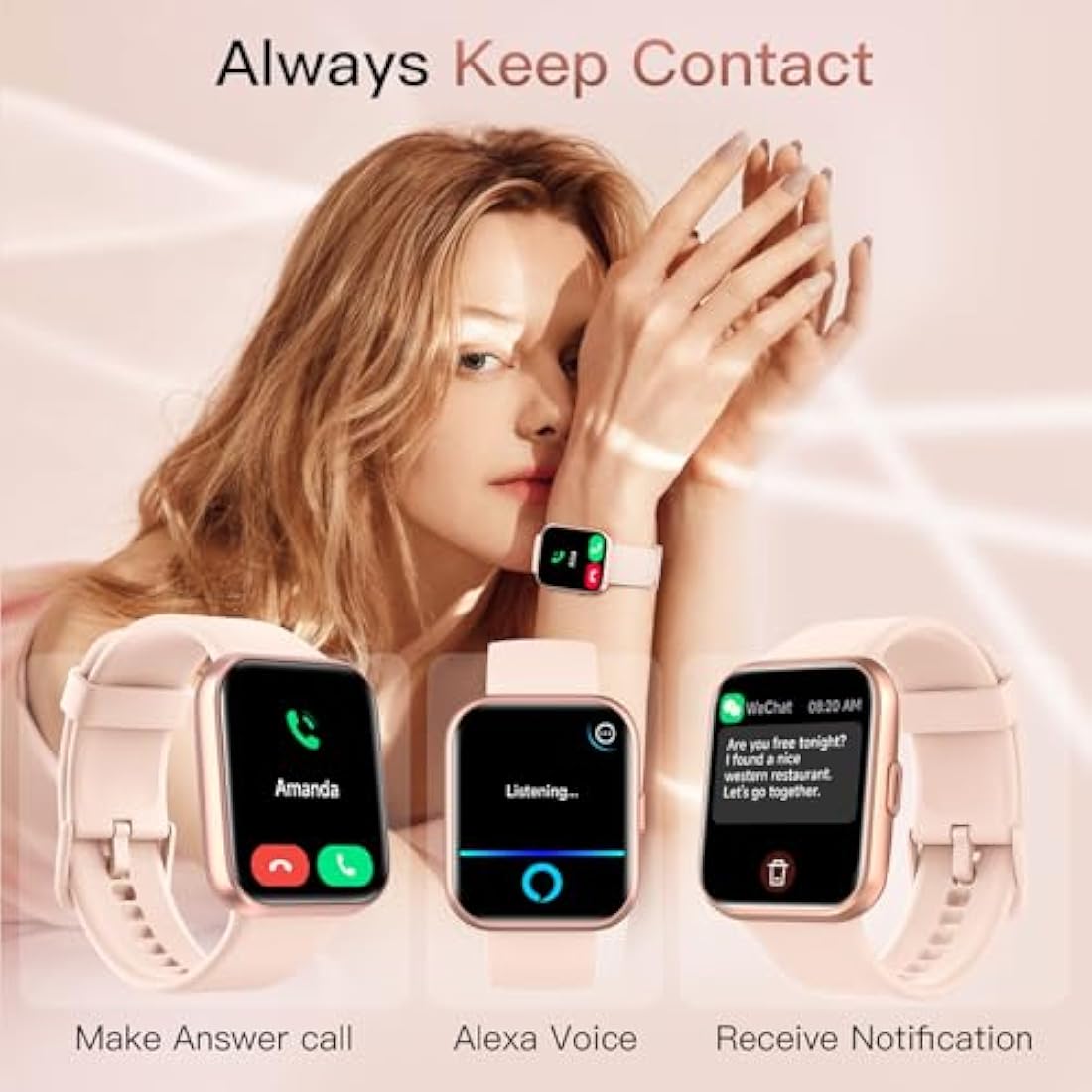 Smart Watch for Women(Answer/Make Call), Alexa Built-in 1.8" Touch Screen Fitness Watch with SpO2 Heart Rate Sleep Monitor, 100 Sport, IP68 Waterproof Step Counter Ladies Smartwatch for iPhone Android