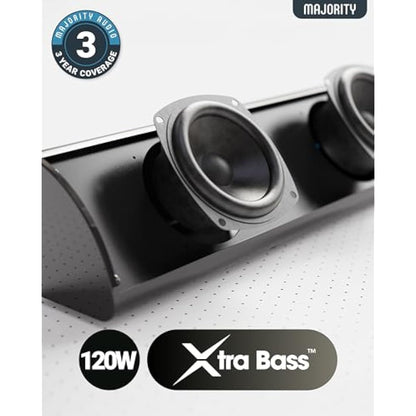 MAJORITY Bluetooth Sound Bar for TV | Built-in Subwoofer, 120 Watts 2.1 Channel Sound | RCA, Optical, and AUX Connection | Wall Mountable, Remote Control | Snowdon TV Soundbar