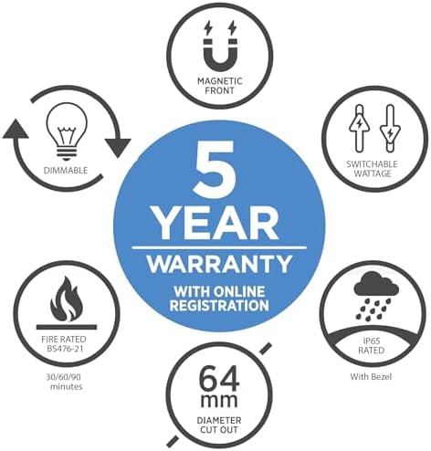 Bright Source All in One Switchable Wattage 8w/10w LED Downlight - 4 Colour Temperatures - 2700K 3000K 4000K 6000K - 3 Bezels IP65 Warm White Cool White Daylight White Spotlight - Pack of 6