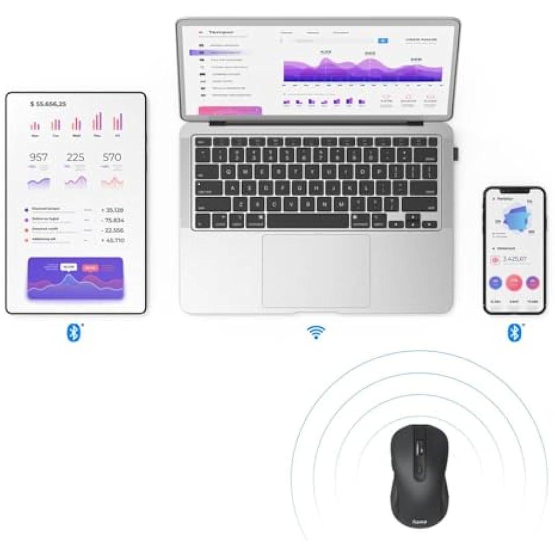 Hama Wireless Computer Mouse with 6 Buttons, Optical Mouse, Multi-Device Mouse for PC, Laptop and Notebook for Right Hand, 800-2400 DPI, Bluetooth, Windows 11/10/8/7, Android 4.3, MAC, Black