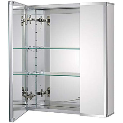 Fundin Aluminum Mirror Cabinet for Bathroom Recess Mount or Surface Mount, with Double Sided Mirror Door, 50 x 61 cm, with Adjustable Tempered Glass Shelves