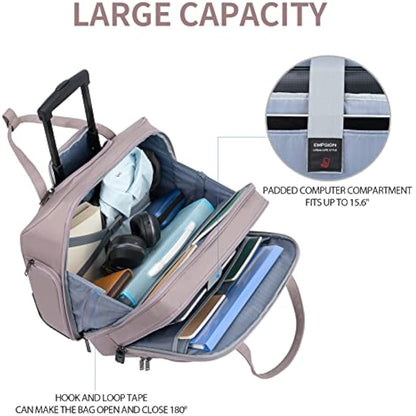 EMPSIGN Rolling Laptop Bag for Women - Wheeled Briefcase Fits Up to 15.6 Inch Laptop, Water-Repellent Overnight Computer Bag with RFID Pockets, Dusty Pink