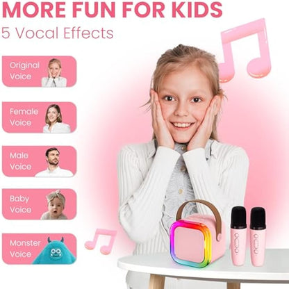 Ankuka Karaoke Machine for Kids Adults, Mini Portable Bluetooth Speaker with 2 Wireless Microphone, Kids Toys Birthday Gifts for Girls Ages 4, 5, 6, 7, 8, 9, 10, 12 +Year Old Family Home Party(Pink)