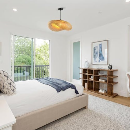 Schindora Pendant Light Retro,Hat Bamboo Lampshade 40Cm Weaving Pendant Light Fixtures E27 Creativity Pendant Lighting Ceiling for Dining Room Living Room Restaurant,Light Straw