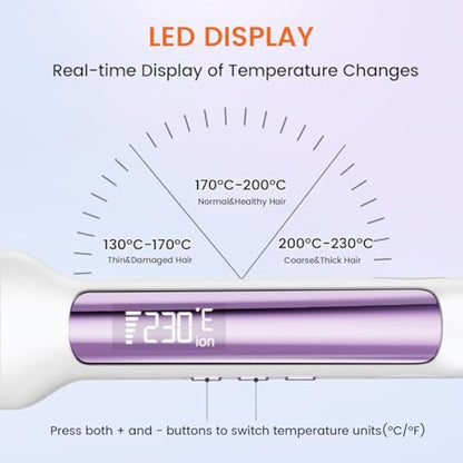 Faszin Professional Hair Straighteners, 42mm Wide-Plate Titanium Negative Ion Flat Iron, 30s Rapid Heating, Real-time Temperature Display, 11 Adjustable Temperature Levels (130-230℃)-White