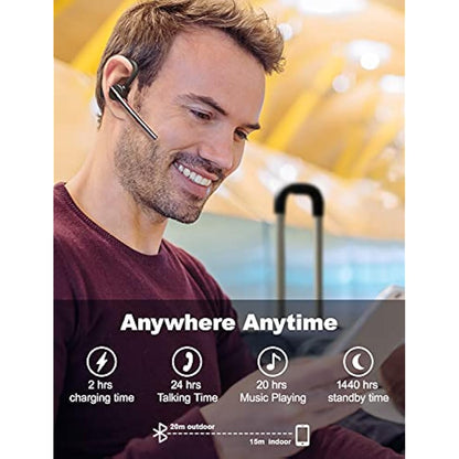 New bee Bluetooth Headset Handsfree Bluetooth Earpiece V5.2 Single Ear Light Weight Earpiece with 24h talking time for iPhone, Android and Laptop