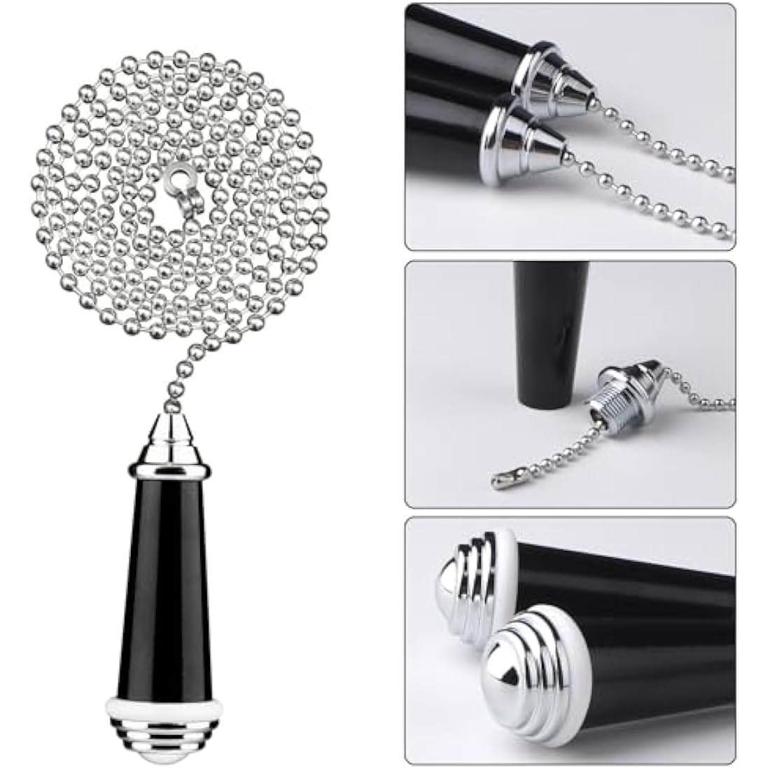 TXErfolg 2Pcs Light Pull Chain Extension with Ball Chain 85cm Length Bathroom Light Pull Cord Handle Chrome Light Switch Pull Chain for Shower/Ceiling/Toilet Light Fan Switch Blinds(Black)