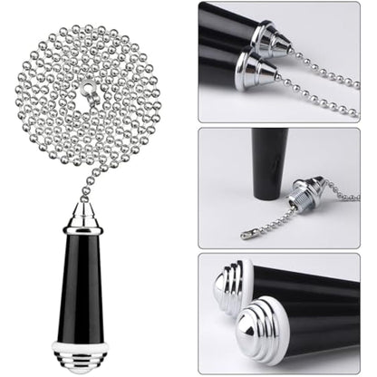 TXErfolg 2Pcs Light Pull Chain Extension with Ball Chain 85cm Length Bathroom Light Pull Cord Handle Chrome Light Switch Pull Chain for Shower/Ceiling/Toilet Light Fan Switch Blinds(Black)