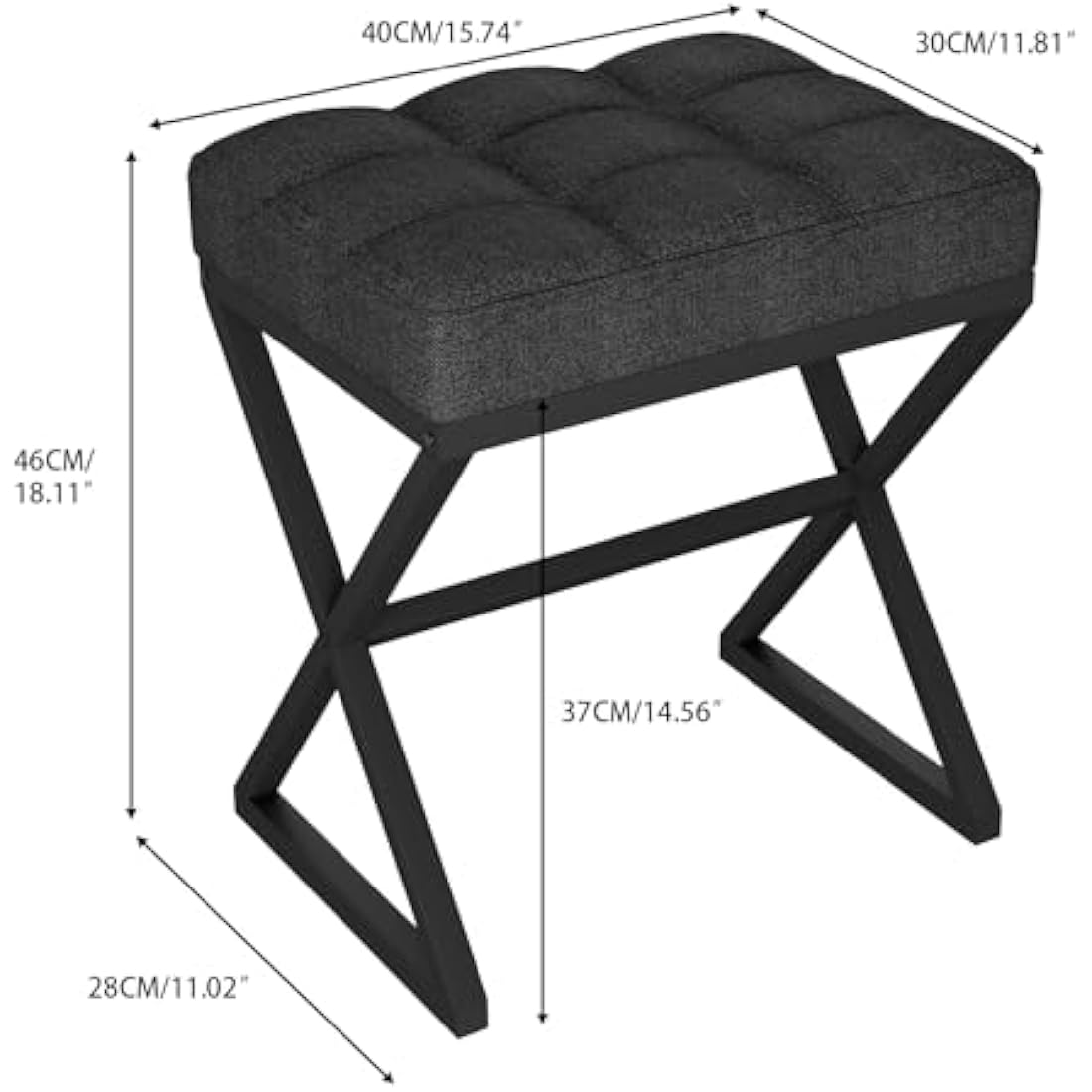 YMYNY Vanity Stool, Linen Footrest, Square Ottoman Bench with X-Shaped Metal Legs, Small Side Table Makeup Dressing Seat for Living Room, Bedroom, Entryway, Hallways 40×30×46CM Black HBD033B