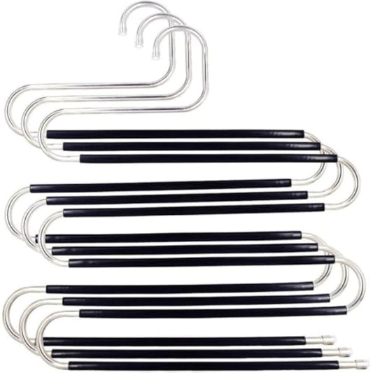 Trouser Hanger, 3 Pack Hangers Space Saving S-Type Clothes Pants Non-Slip Closet Organizer for Scarfs Jeans Trousers Towels