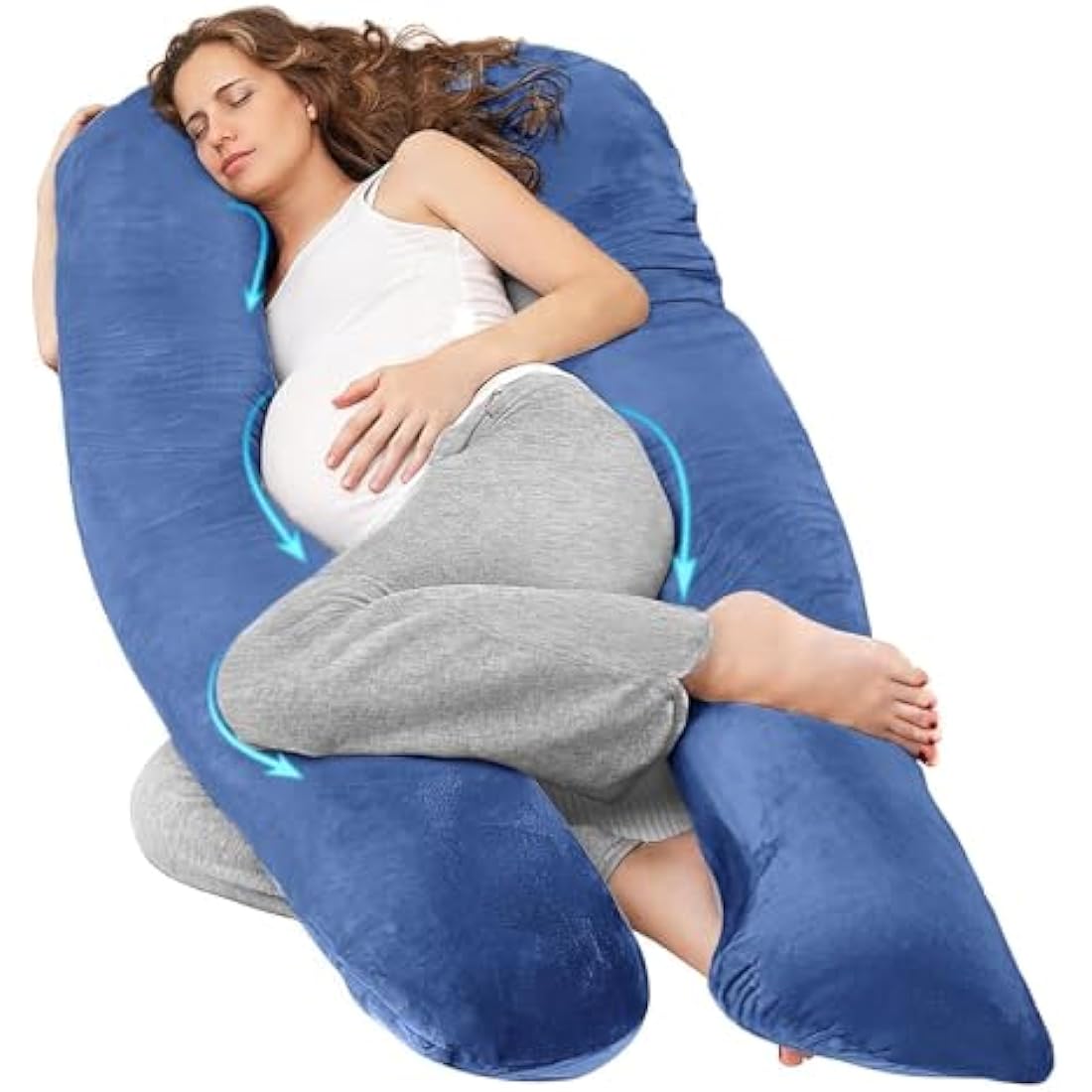 Nuliie Pregnancy Pillow for Sleeping, U Shaped Full Body Pillow Pregnancy Pillows, Maternity Pillow Support for Back, Hips, Legs for Pregnant Women, With Washable Velvet Cover (Navy)