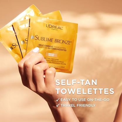 L'Oréal Paris Skincare Sublime Bronze Sunless Tanning Towelettes, Fast-Drying, Streak-Free Self Tanner, 6 ct.