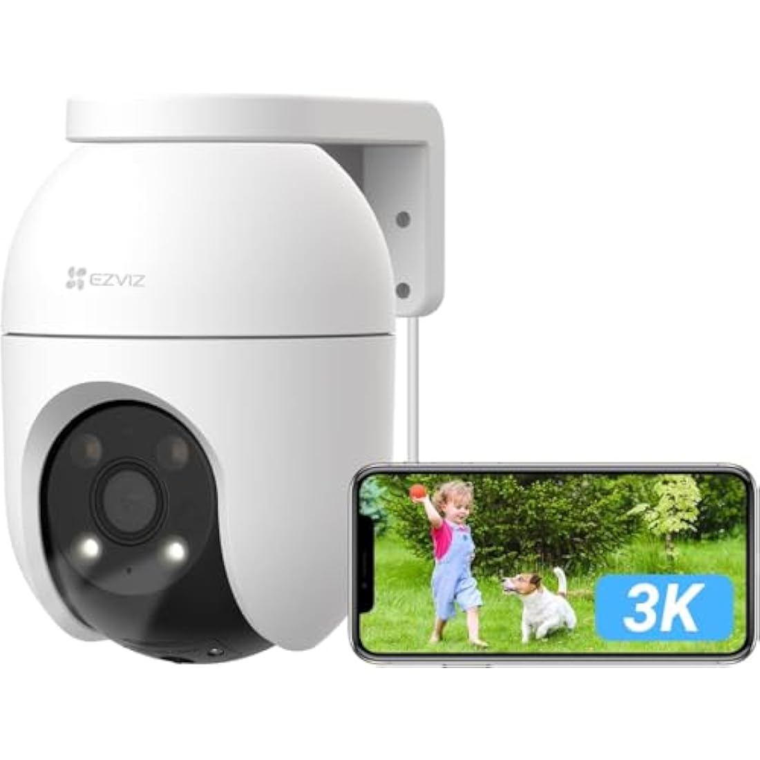 EZVIZ 3K Wifi Security Camera Outdoor Wired, No Monthly Fee, 512GB SD Supports, 360° PT, Colour Night Vision, Human/Vehicle Detection, Auto-Track, Home Wifi CCTV System, Alexa/Google (C8c 5MP)