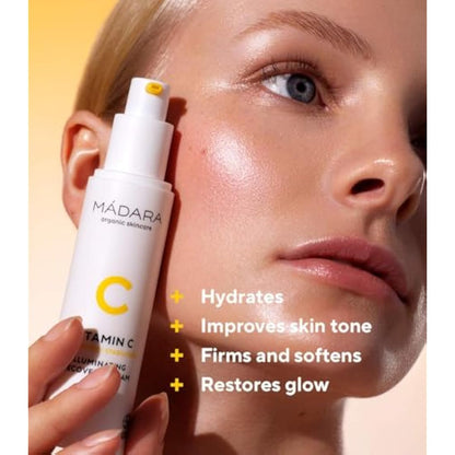MÁDARA Organic Skincare | Vitamin C Illuminating Recovery Cream – 50 ml, Vitamin C moisturiser with hyaluronic acid, Hydrating and brightening face cream, All skin types, Vegan, Ecocert certified