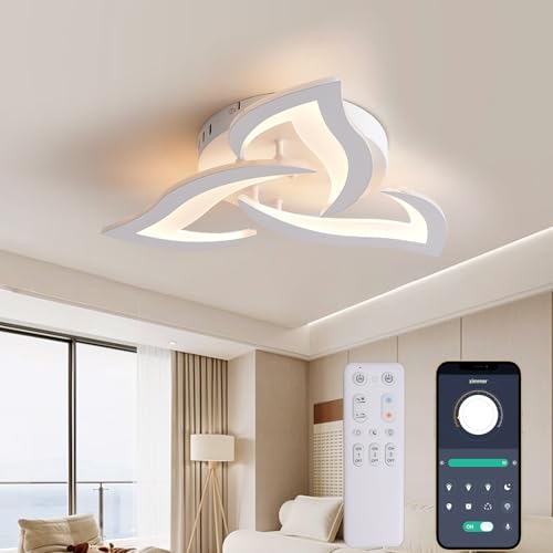 KAUCQI LED Ceiling Light 56CM 15W LED Ceiling Lamp Dimmable with Remote 3000-6000K 1500LM Modern Children's Room Light Memory Function Petal Lamp for