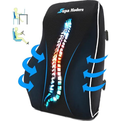 SUPA MODERN Lumbar Support Pillow for Office Chair, Memory Foam Back Cushion, Car Seat Back Pillows with Breathable Lumbar Support Cover Adjustable Straps