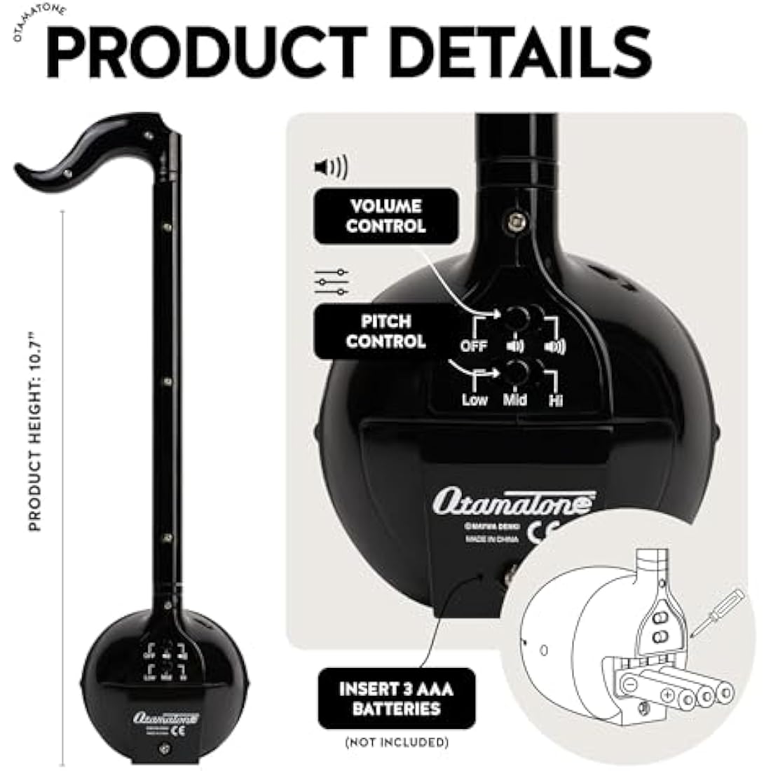 Otamatone Regular Black Japanese Electronic Musical Instrument, Portable Touch Sensitive Digital Music Instruments Synthesizer, Fun Cool Kids Teens Adults Birthday Christmas Toy Song Game Stuff