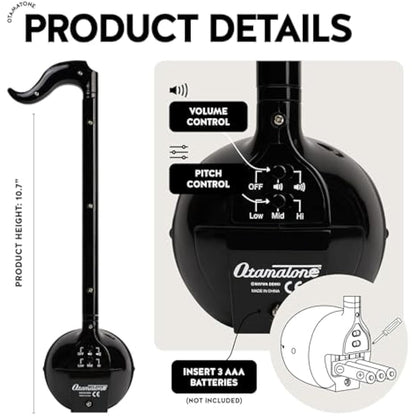 Otamatone Regular Black Japanese Electronic Musical Instrument, Portable Touch Sensitive Digital Music Instruments Synthesizer, Fun Cool Kids Teens Adults Birthday Christmas Toy Song Game Stuff