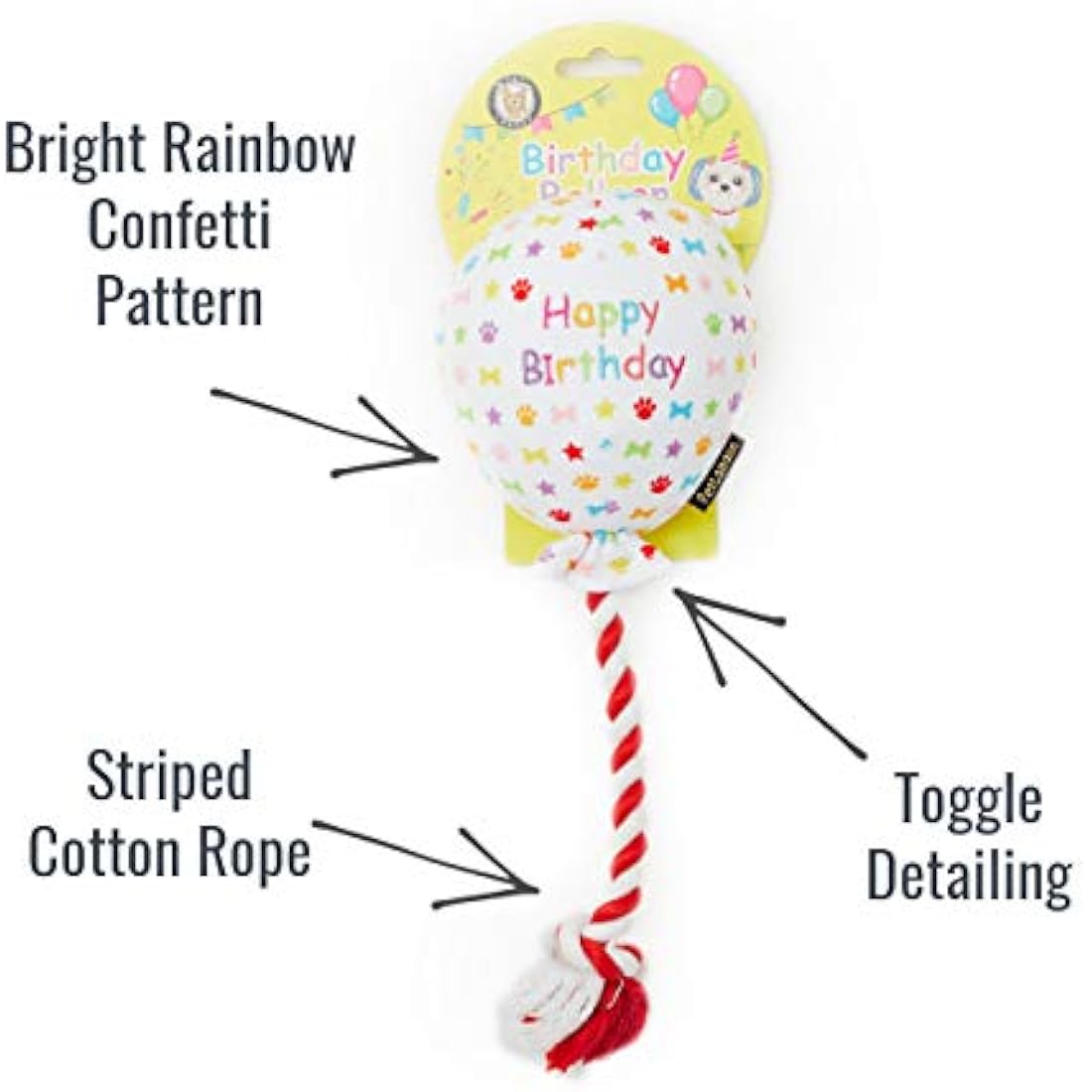 Pet London Birthday Balloon Dog Toy - Celebrate Your Dog's Happy Birthday - Plush colourful Rainbow Confetti Pattern Dog Party Gift-Perfect Pup Special Day Present-UK Designer Brand-BDAY or Adoption