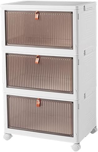Cozyswan Dustproof Storage Box Shelf Plastic Bedside Table on Wheels, White Cupboard Clothes/Shoes Storage Books/Toys/Snack Organizer Cart for Living