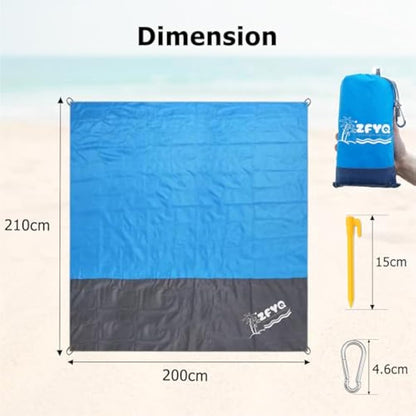 ZFYQ Beach Blanket, 200 x 210 cm Picnic Blanket with 4 Fixed Stake for Beach Camping Picnic and Other Outdoor Activity