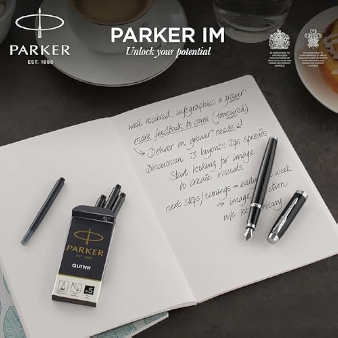 Parker IM Duo Gift Set with Ballpoint Pen & Fountain Pen | Gloss Black with Gold Trim | Blue Ink Refill & Cartridge | Gift Box