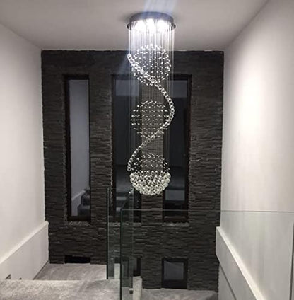 Dst Spiral Sphere Crystal Chandelier Ceiling Lights, Spectacular Droplet LED Light Fixture, Flush Mount Pendant Lamp for Living Room Hotel Entryway Hallway Foyer Romantic Decor, Size: D50cm H180cm