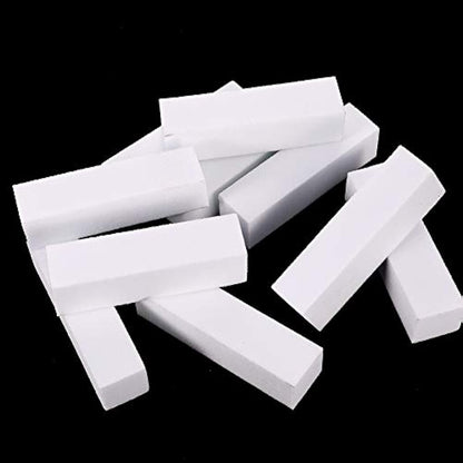 Metagio 10 Pcs Professional Salon Nail Buffer Sanding Block - White, Finger Manicure Pedicure Tools for Home and Salon Use (95*25*25MM)