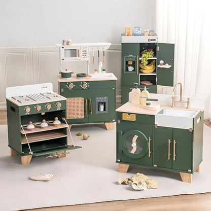 ROBUD Toy Kitchen with Accessories, Kids Play Kitchen Wooden Toys for 3 4 5 6 Year Old Girls Gifts Pretend Kitchen Presents for 3+ Year Olds Girl Boy Toddler Birthday Gift for Girls Kids Toys Age 2 3