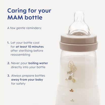 MAM Easy Start Anti-Colic Bottle Starter Set | Includes 4X Feeding Bottles and MAM Original Start 0-2 Month Soother | Self-Sterilising | Baby Gift Set of Newborn Essentials | White (Various Designs)