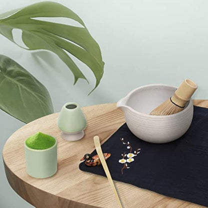 Artcome Japanese Matcha Tea Set, Matcha Bowl with Pouring Spout, Matcha Whisk, Tea Scoop, Ceramic Whisk Holder, Matcha Powder Caddy, Handmade Matcha Ceremony Kit for Japanese Tea Ceremony (9Pcs)