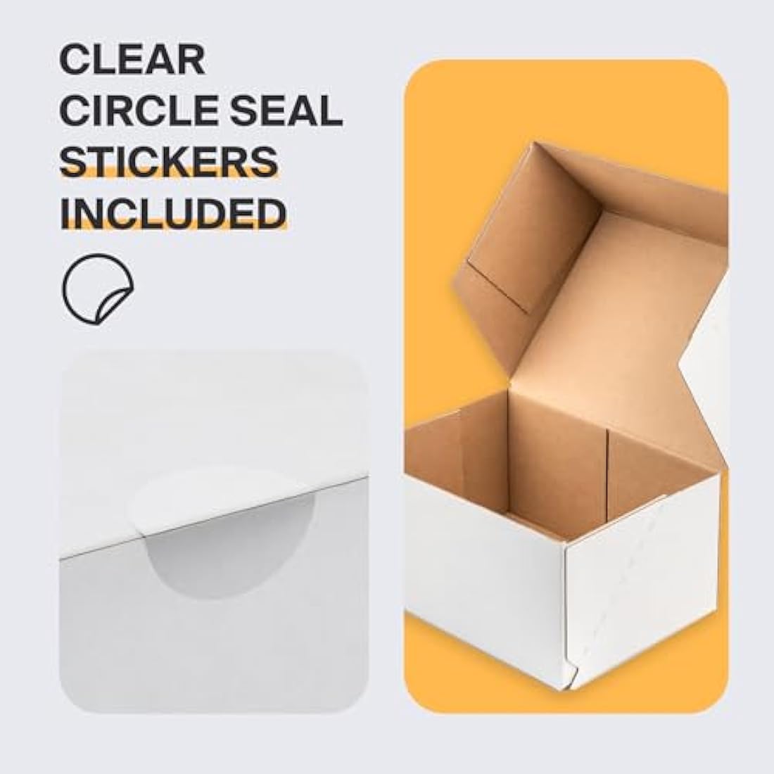 Packaging Hero 25 x 20 X 10 cm (aprox. 10" x 8" x 4") White Corrugated Cardboard Mailing Boxes, gift boxes, e-commerce box with free clear round stickers (10 pack)